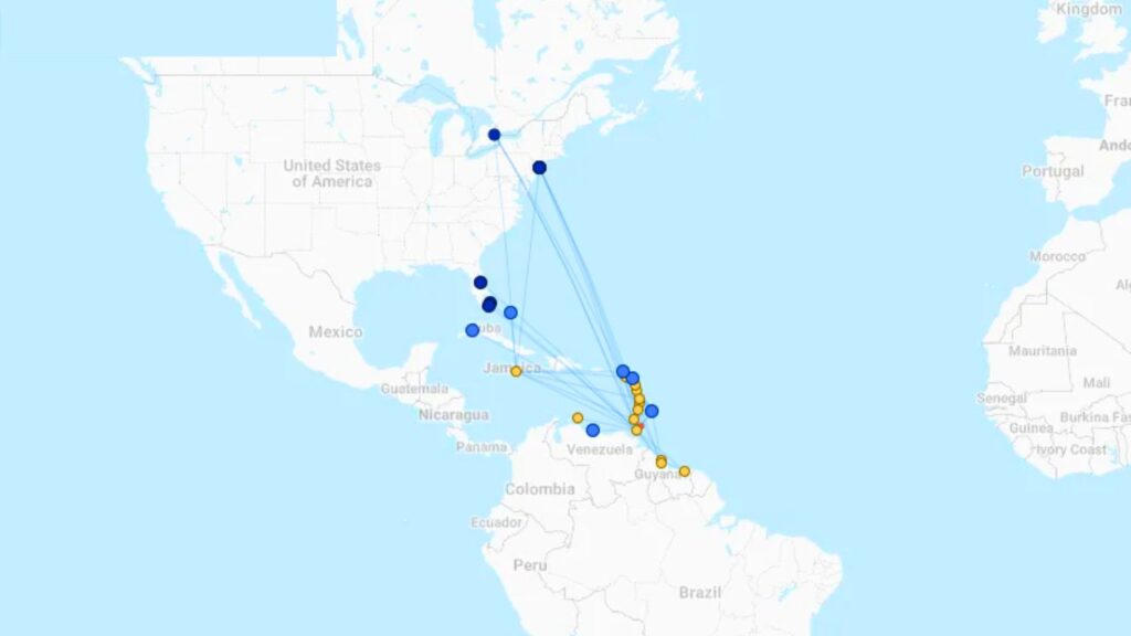 Caribbean Airlines Route Map